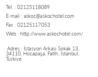 Asko Hotel iletiim bilgileri